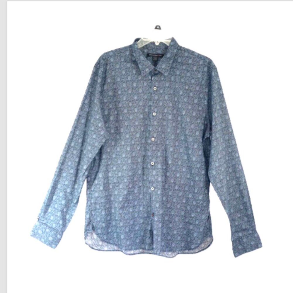 John Varvatos Men's Button Shirt Size Large Long Sleeve Blue print Cotton